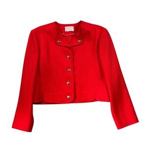 80s Vintage Pendleton Wool Blazer Cropped Red Jacket Virgin Wool USA Med Petite